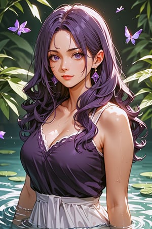 score_9, score_8_up, score_7_up, score_6_up, anime style, masterpiece, highly detailed, centered, cinematic shot, Anime girl sit posing for photo with long purple hair and earrings, an anime drawing inspired by Yanjun Cheng, Pisif, Fantasy art, purple flowing hair, Long curly purple hair, Guviz, a beautiful anime portrait, Guviz-style artwork, in the art style of bowater, Anime girl with long hair, purple wavy hair, Beautiful anime style, mature manhwa,
