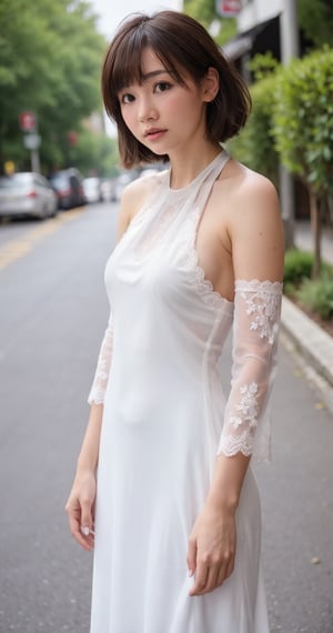  (soft light, bokeh:1.2), 
BREAK,
Sexy, (upper body), thin, medium breast,
BREAK, ((((((white halter dress)))))), (((see through))), 
BREAK,
((lace sleeve)),
outdoor, old streets of Taiwan