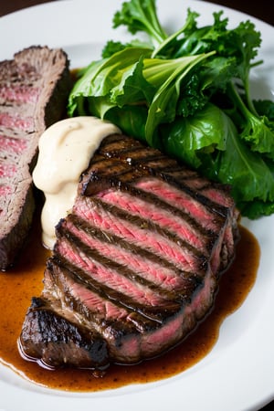 Steak, greens, napkin, wine, Nikon, professional food photography 