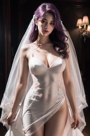 (Open_transparent_wedding_dress:1.5),((sex face:1.5)),(raw photo:1.2),((photorealistic:1.4))best quality, masterpiece, illustration, an extremely delicate and beautiful, extremely detailed, CG, unit, 8k wallpaper, Amazing, finely detail, masterpiece, best quality, official art, extremely detailed CG unit 8k wallpaper, absurd, absurdly amazing, huge file size, ultra-detailed, highres, extremely detailed, extremely detailed eyes and face, beautiful detailed eyes, light on face, cinematic lighting, 1girl, full body, full body shot, see through, looking at viewer, arms behind back,light purple highlights hair, pink lips,(show nipples:0.9), gigantic breasts,(full naked:0.9),
