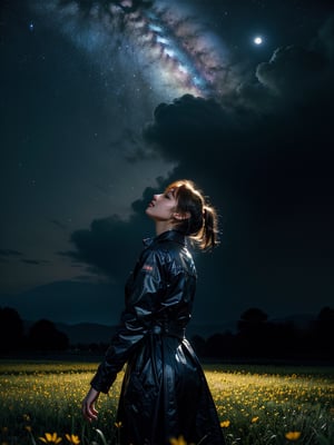 expansive landscape photograph , (a view from below that shows sky above and open field below), a girl standing on flower field looking up, (full moon:1.2), ( shooting stars:0.9), (nebula:1.3), distant mountain, tree BREAK
production art, (warm light source:1.2), (Firefly:1.2), lamp, lot of purple and orange, intricate details, volumetric lighting, realism BREAK
(masterpiece:1.2), (best quality), 4k, ultra-detailed, (dynamic composition:1.4), highly detailed, colorful details,( iridescent colors:1.2), (glowing lighting, atmospheric lighting), dreamy, magical, (solo:1.2)