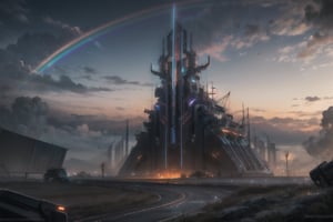 savannah hills at dusk with rainbow, ground view, matte painting
, stunning detail, 4k, hd, clean, full of detail, sharp focus, studio gibli style , trending on artstation, cyber punk _world