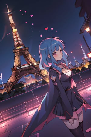 Valentine day ; 1boy , 1girl , kiss at eifel tower,sunshade , detailed , hd , dinamic angle lens , wide angle , windy day , ,yofukashi background,city,BiBa,night