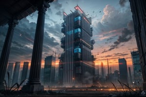 savannah hills at dusk with rainbow, ground view, matte painting
, stunning detail, 4k, hd, clean, full of detail, sharp focus, studio gibli style , trending on artstation, cyber punk _world, futuristic building , modern pillar scene frame