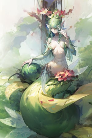 a Flower fairy drawing ,Rafflesia arnoldii flower , most detail drawing , ((masterpiece)),zhongfenghua , wide lens perpective , most detailed , Stinking corpse lily, beautyful fairy, florest background , detailed, HD