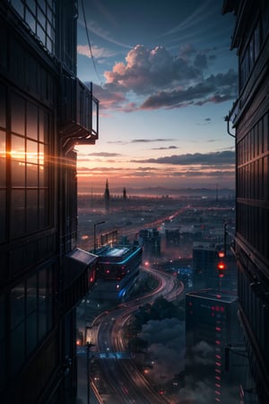 savannah hills at dusk with rainbow, ground view, matte painting
, stunning detail, 4k, hd, clean, full of detail, sharp focus, studio gibli style , trending on artstation, cyber punk _world, futuristic building ,scene framed wide window