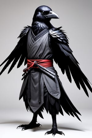 Kenku ninja crow, anthropomorphic crow, (arms: 1.8), big black wings on the back, traditional ninja clothing (Shinobi Shozoku),high detail, sharp focus, monster, science fiction, forres