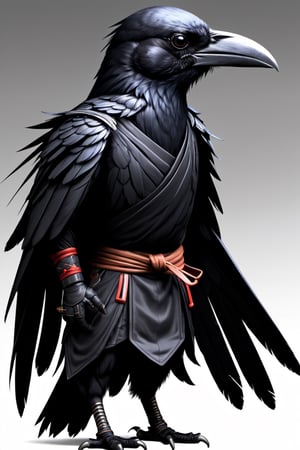 Kenku ninja crow, anthropomorphic crow, (arms: 1.8), big black wings on the back, traditional ninja clothing (Shinobi Shozoku),high detail, sharp focus, monster, science fiction, forres