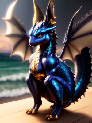 Full body visible a dragon gazing across the horizon, his eyes filled with glorious intelligence, vibrant gold lined scales with beautiful flecks of silver, blue eyes, small frills along his head and chin, volumetric lighting, detailed eyes, detailed claws, detailed body, detailed scales, ultra detailed, HDR, 8k, detailed lighting, hyper realistic, ultra intricate details, octane render, portrait, depth of field, sharp focus on subject, elegant, ultra realistic details, photorealistic,Umbreon