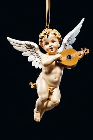 UltraRealistic photography, 8k, full body image Putto Angel Cherub with lute, suspended in the air, flapping its small wings, ultra-detailed, intimate portrait composition, Leica 50mm, f1, colored,Extremely Realistic