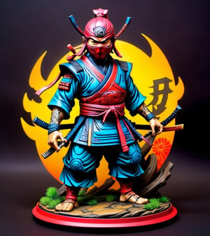 a hand-painted figurine representing a ninja man, rural Japanese, where secret ninja combat techniques are performed, art by josan gonzalez, yuna, pencil draw, cyb-3d-art,Leonardo Style,neon style,beyond_the_black_rainbow,awe_toys,Sci-fi ,oni style