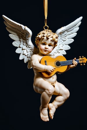 UltraRealistic photography, 8k, full body image Putto Angel Cherub with lute, true children,  suspended in the air, flapping its small wings, ultra-detailed, intimate portrait composition, Leica 50mm, f1, colored,Extremely Realistic