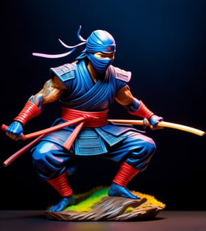 a hand-painted figurine representing a ninja man, rural Japanese, where secret ninja combat techniques are performed, art by josan gonzalez, yuna, pencil draw, cyb-3d-art,Leonardo Style,neon style