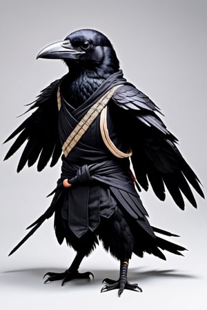 Kenku ninja crow, anthropomorphic crow, arms, big black wings on the back, traditional ninja clothing (Shinobi Shozoku),high detail, sharp focus, monster, science fiction,Baby raven