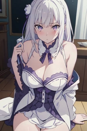 an image in the form of a comic, with a total of 4 panels, one below the other, showing a beautiful woman with white hair, violet eyes, wearing a white coat. The woman strikes a provocative pose as she looks directly at the viewer. (8k high-resolution CG wallpaper), (masterpiece), (best quality), (ultra-detailed), (finest illustration), (exquisite shading), (extremely delicate and beautiful), intricate details, (glitter), beautiful and detailed eyes, waifu, anime, outstanding aesthetics, top-notch quality, masterpiece, exceptionally detailed, perfectly detailed face.
