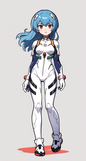 centered, full body, | blue hair color, red eyes, | girl in full body plugsuit, rei ayanami, |