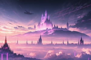 purple sky, sci-fi, castle, nature, masterpiece, best quality, very aesthetic, absurdres