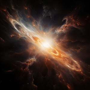 In a vast expanse of deep space, a supernova explosion illuminates the cosmos, casting an ethereal glow on the surrounding universe. Against the inky blackness of the void, tendrils of gas and dust stretch out like ghostly fingers, as if reaching for the dying star's fiery remnants.,noc-space