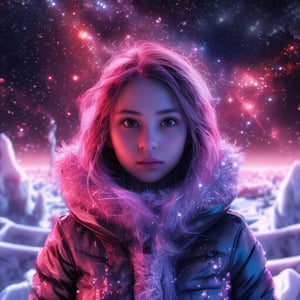 1 girl portrait, charming, nature, neon light, look at viewer,Anime Style, ice, space background,noc-space