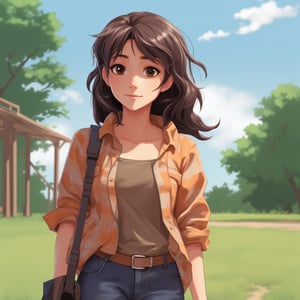 1girl, casual outfit, outdoors, looking at viewer, medium hair, close view,midjourney,anime,1girl_Anime