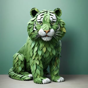 indoor, a tiger, made out of leaves, anime style
