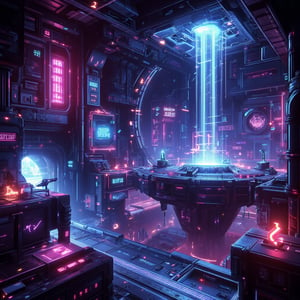  cyberpunk, cutting-edge laboratory, Space colony habitat, A post-apocalyptic world, scarred by the remnants of a long-dead civilization and haunted by their technological marvels., Asteroid , (masterpiece,best quality:1.6,neon_glow,