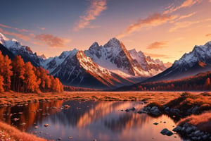 (best quality, 8K, ultra-detailed, masterpiece), (ultra-realistic, photorealistic), Immerse yourself in the breathtaking beauty of an 8K masterpiece showcasing a majestic mountain range entirely composed of shimmering crystal, aglow under the setting sun's gentle caress, casting the heavens into a canvas of pink and orange hues.