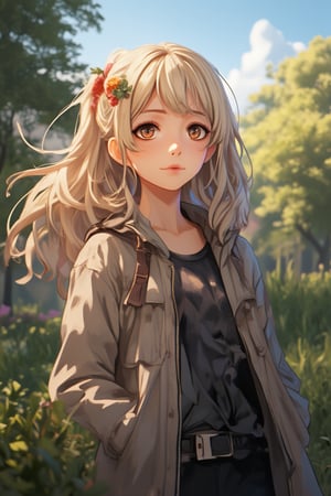 1girl, casual outfit, outdoors, looking at viewer, medium hair, close view,midjourney,anime,1girl_Anime