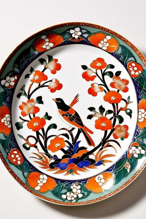 fnxipltz, a plate with a bird and flowers on it with art nouveau acccents, ultra sharp,