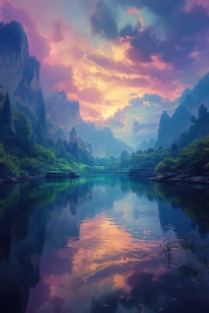 masterpiece, best quality, aesthetic, serene lakes,noc-fantasy,niji