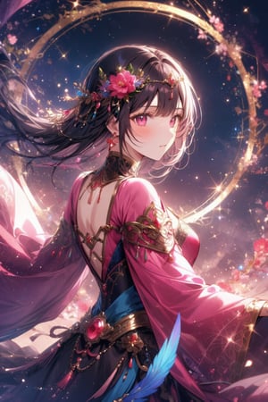Ancient style female black hair pink clothes,noc-mgptcls