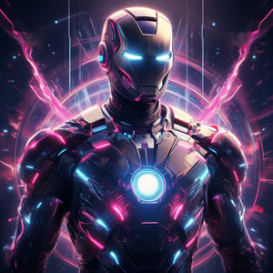 Made of, glowing plasma streams, space adventurer, Iron man wearing his Iconic outfit  Intricate details, 8k, cinematic, subsurface scattering,noc-space,niji