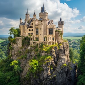 a unique combination of beauty, good, fairy, oranteness with a castle background,noc-fantasy,noc-landscape