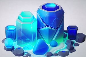 large water crystal deposit, object, 3d vray render,ISO_SHOP,Isometric_Setting,blue, blue stone,gem, isonade orca, blue color, bright blue neon