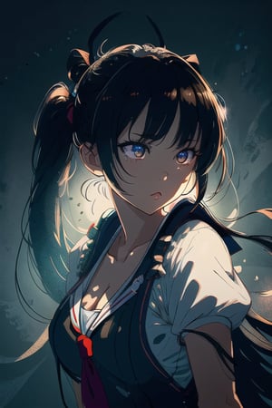 (masterpiece), (best illustration), 1girl, solo, long hair, twin tails, sailor fuku, upper body, medium breasts, depth of field, solo, extreme light and shadow, masterpiece, rich in detail, (fine features), (highest quality), (masterpiece), (detailed eyes), (beautiful) detailed, beautiful detailed eyes, upper body, (close up), (extremely detailed digital art wallpaper),(masterpiece), (best quality), (ultra-detailed), (best illustration),(best shadow),perfect lighting , perfect anatomy , vivid colors