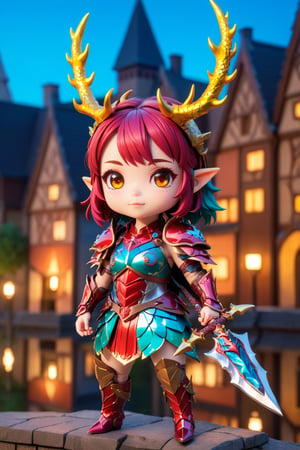 (delicate, masterpiece, colourful, finely detailed, intricate details:1.4),
1girl, mini antlers, dragonscale armor, city, holding polearm, 
ray_tracing, reflection_light,modelshoot style,sdxl,chibi emote style