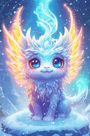 chibi, magical creature, electric arc, snowfall, colorful rays, high level of detail, best quality, masterpiece, magical fantasy style,