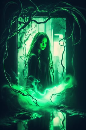 The girl is a translucent phantom made of smoke.
green neon light, delicate face, long hair, heterochromia, reflection light, alley, twisted and bent grape vine, glitch art,
,donmcr33pyn1ghtm4r3xl  