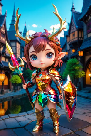 (delicate, masterpiece, colourful, finely detailed, intricate details:1.4),
1girl, mini antlers, dragonscale armor, city, holding polearm, 
ray_tracing, reflection_light,modelshoot style,sdxl,chibi emote style