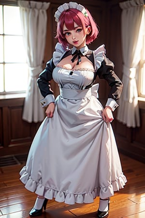 full body,  (maid:1.1),  (maid:1.1), cute, (sexy pose:1.1) (masterpice), best quality, beautiful face and eyes, 8k,  best quality, high quality, Highest picture quality, maid, (Detailed eyes description),(full_body),1girl,maid,sexy, (posing sexy), (sexy stance), ,maid  cosplay,frills,hanman\(yuemu\),wearing sexy maid dress,maid_dress,maid cosplay,Sexy