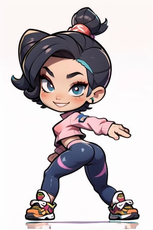 beautiful, woman with a charming and seductive look, smiling, voluptuous with great attributes, and wide, long black hair
(showing the butt:1.1)                  
 (dancing twerking:1.1)  masterpiece, top and yoga pants  epic look, full body, (chibi:1.1) (white background:1.1) (big head:1.1) chibi style, colorful style, big head, chubby body style, tinny body, cute, 
,zbxr,cls_chibi