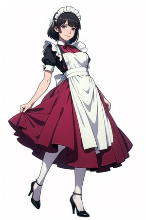 beautiful, woman with a charming and (seductive look:1.1), smiling, voluptuous with great attributes,  (white background:1.5) maid. casual clothes,            
 (maid:1.6)  masterpiece,  (casual clothes:1.6),  epic look, full body ,xyzremedy,nayutaren,Anime,underwear,maid attire,black pantyhose,high heels,(best quality,Enhance