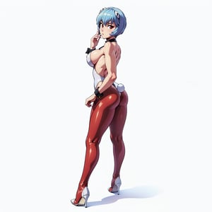 masterpiece, best quality, (white background:1.2), (best quality:1.4), (ultra highres:1.2), (hyperrealistic:1.4), (anime :1.2) ,csr style,pastel color ,Playboy bunnysuit,anime,rei ayanami