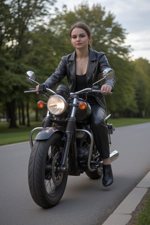 Woman on motorcycle, realistic