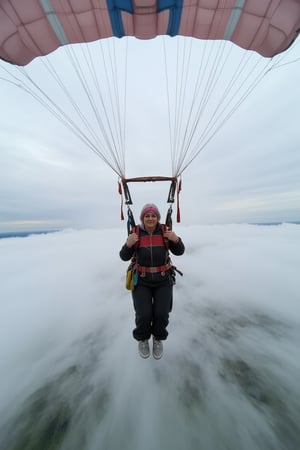 Rain, SHIU, female 63 years old Russia Woman 63 years old flying above the clouds in a parachute