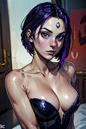 DC, Raven, naked, facial portrait, sexy stare, 