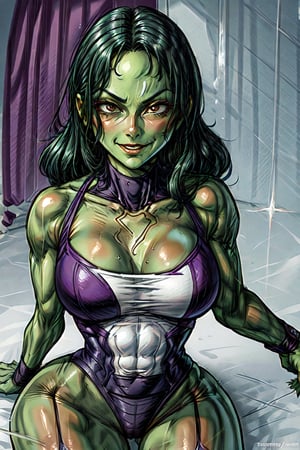 penisface,she hulk(marvel), facial portrait, sexy stare, smirked 