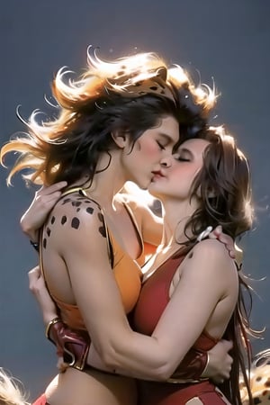 cheetara_bodysuit_aiwaifu, naked, facial portrait, sexy stare, kissing Lion-O, ,kiss,  hugging each other, 