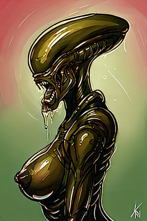 Xenomorph, facial portrait, sexy stare, screaming 