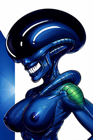 Xenomorph, facial portrait, sexy stare, smirked, futuristic spaceship, 